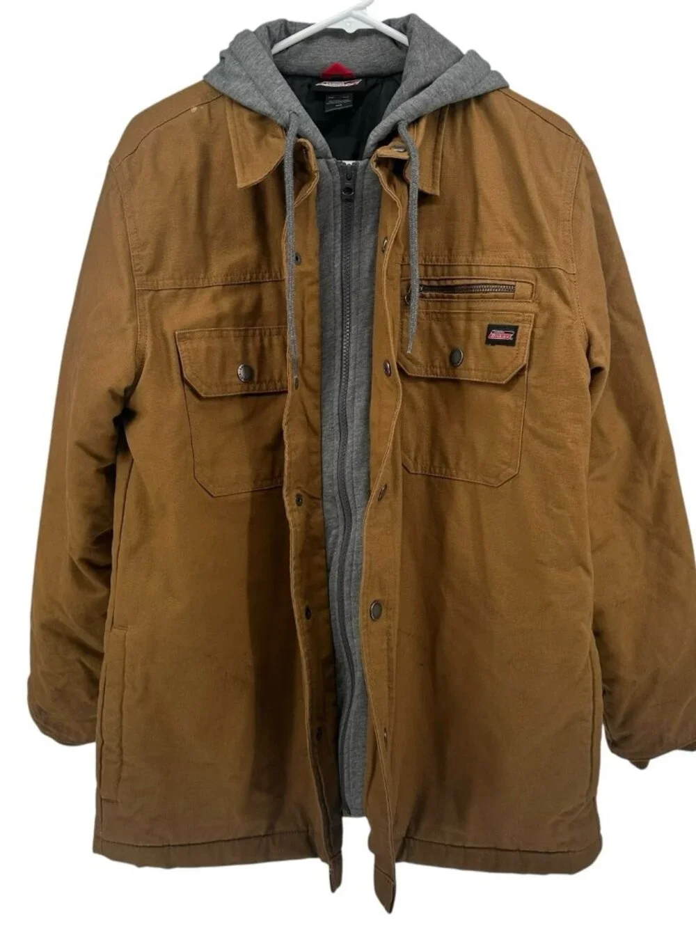 Dickies Jacket Mens M Brown Duck Canvas Hooded Coat Workwear Full Zip Adult